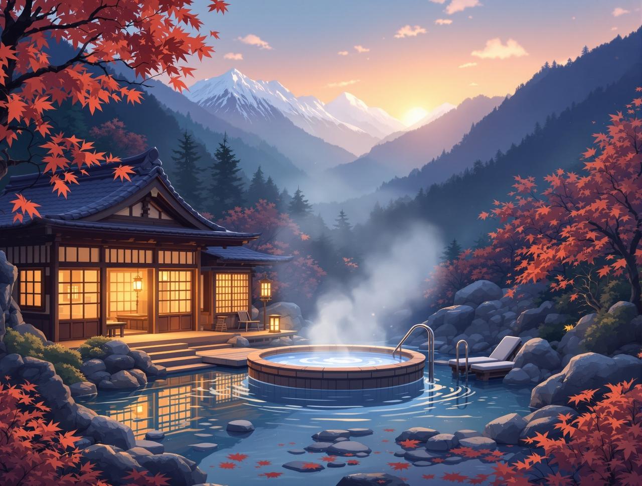 ai拍片 - 温泉旅店 - 山间疗愈物语